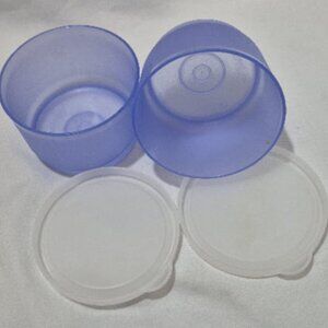 Vintage Tupperware Blue 4oz snack cups with clear lids. Set of 2.